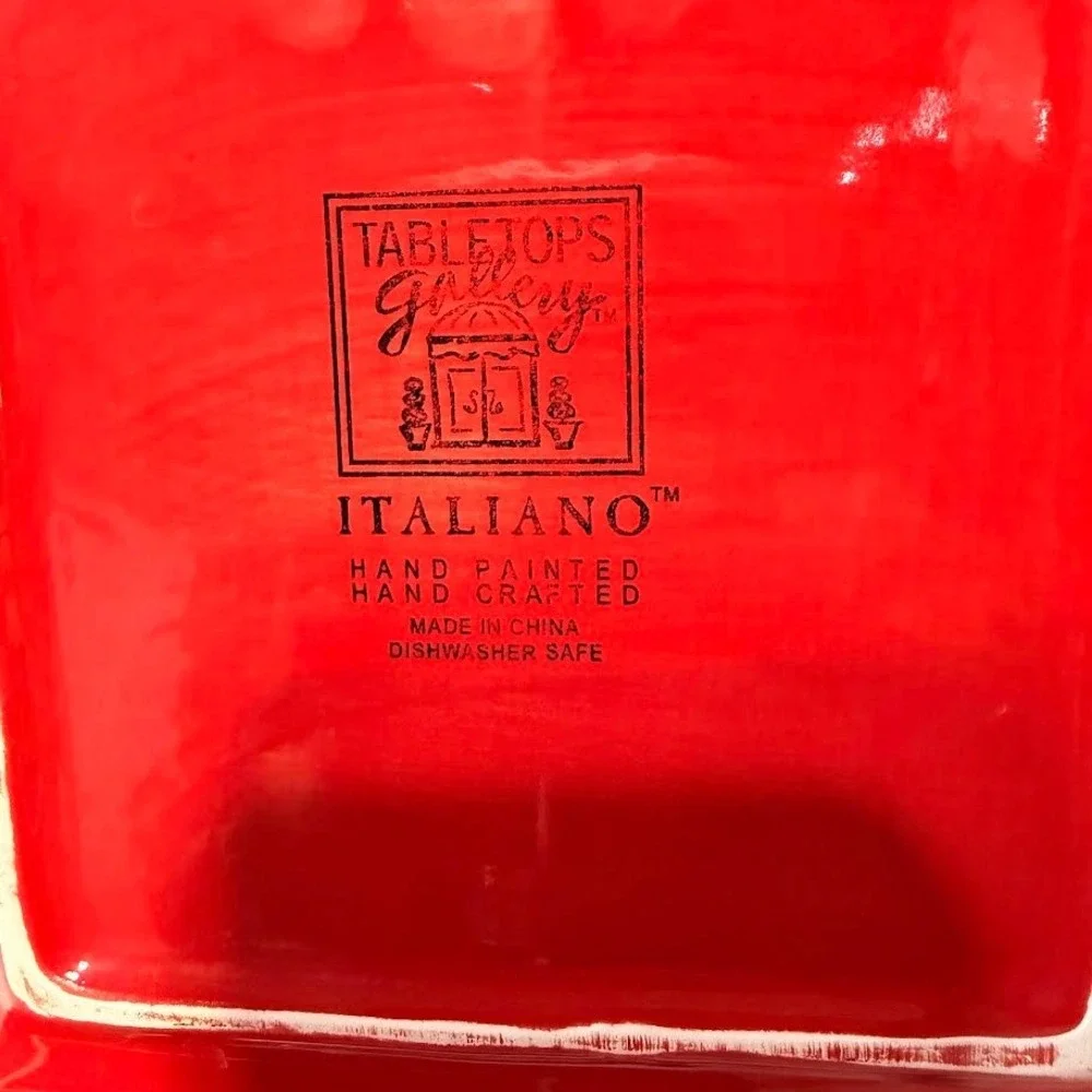 Tabletops Gallery Italiano Square Salad Plates Hand Painted Red Blue Set of 4 8